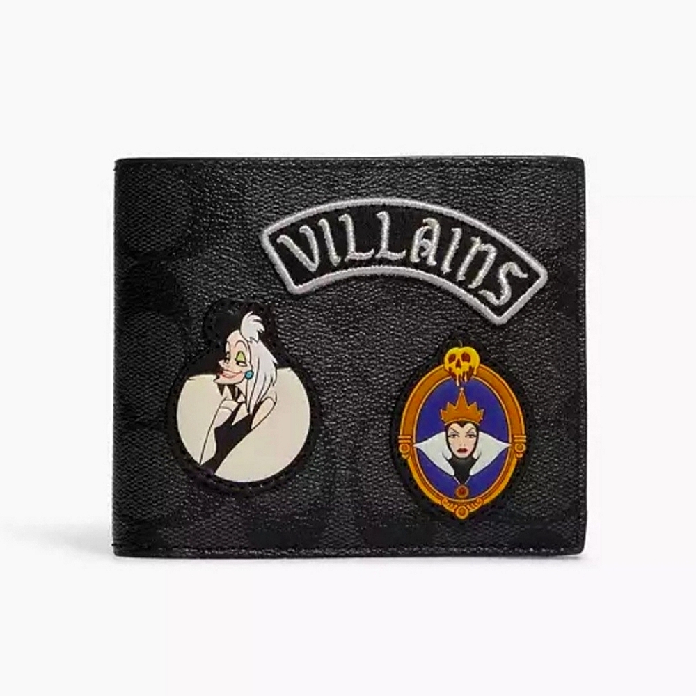 😈 Disney X Coach 3 In 1 Wallet In Signature Canvas With Patches & Gift Box
